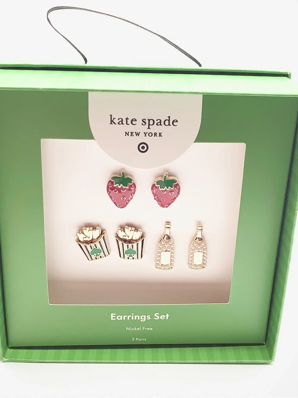 kate spade Strawberry, Gold Fry & Pearl Bottle Stud Earring Set - Red/Gold/Green